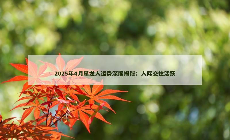 2025年4月属龙人运势深度揭秘：人际交往活跃